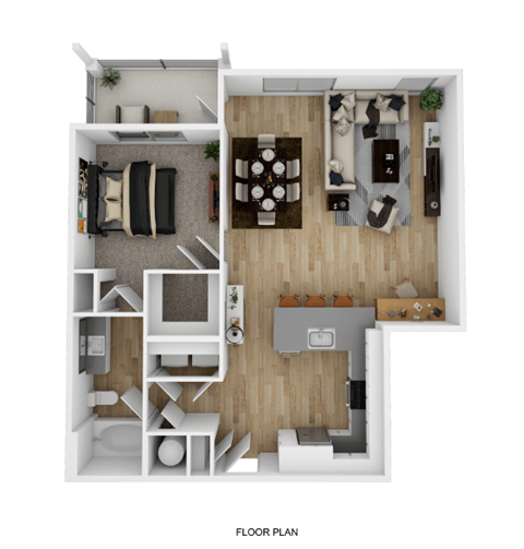 Floor plan for 1 bed, 1 bath, 863 sqft
